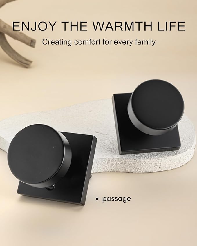 Haidms Matte Black Door Knobs Passage, Heavy Duty Square Matte Black Hall and