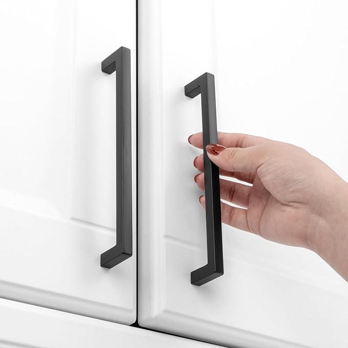 KOOFIZO 30-Pack Solid Square Bar Cabinet Handle - Black Furniture Pull, 6.3 Inch/160mm Screwhole Distance for Kitchen Cupboard Door, Bedroom Dresser Drawer, Bathroom Wardrobe Hardware