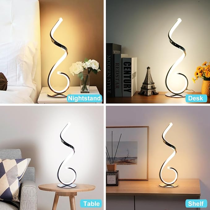 Modern Spiral LED Table Lamp, Stepless Dimmable Bedside Table Lamps
