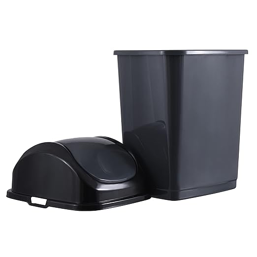 Superio Kitchen Trash Can with Swing Top Lid 9 Gallon Slim Waste Bin 37 Qt Sturdy Plastic Garbage Can Medium Recycling Bin for Office, Bathroom, Under Counter, Dorm, Bedroom (Dark Grey)