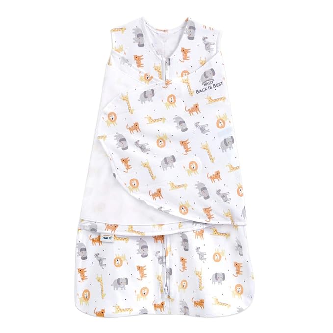 HALO 100% Cotton Sleepsack Swaddle, 3-Way Adjustable Wearable Blanket, TOG 1.5, Jungle Cotton, Newborn, 0-3 Months
