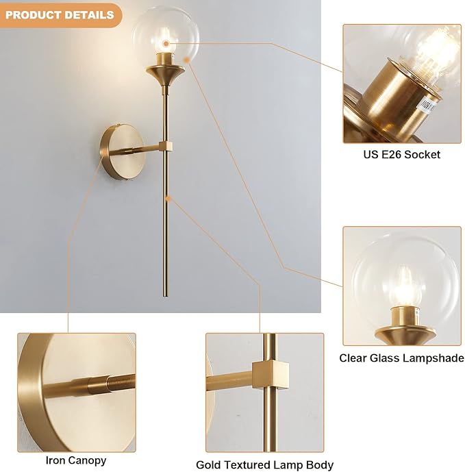 KCO Lighting Vanity Clear Bubble Glass Wall Lights Modern Globe Round Sconces