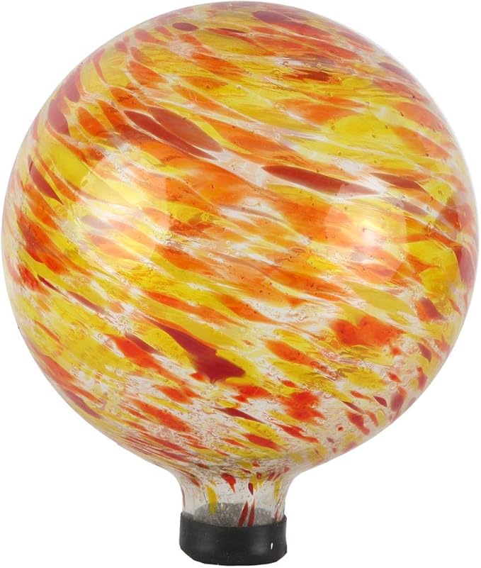 Lily's Home Glass Gazing Ball, A Colorful Addition to Any Garden or Home, Ideal As a Housewarming Gift. 10 Inch (Fiery Sunset)