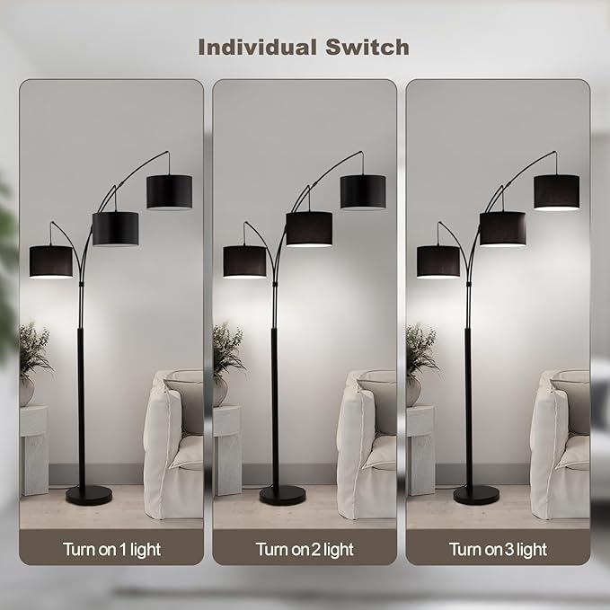 Floor lamp with Remote, 3 Light Arc Floor Lamps