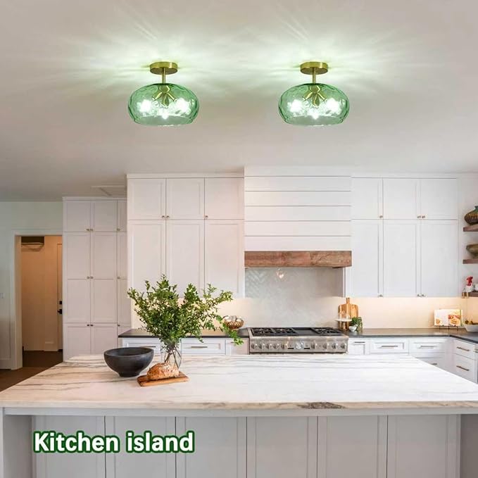 Green Glass Flush Mount Ceiling Light