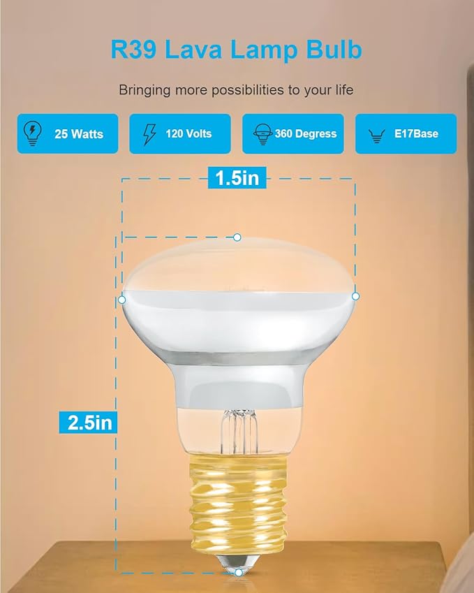 6-Pack Replacement Bulbs for Lava and Glitter Lamps - 25W R39 E17 Reflector