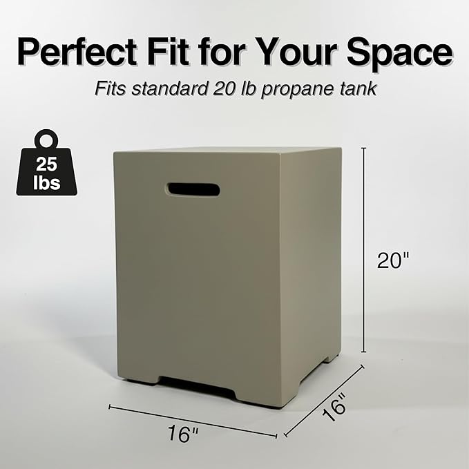 Propane Tank Cover Table for Fire Pits, 20 LB Concrete Propane Tank Holder with Side Handles, Outdoor Tank Storage Side Table for Patio, Gas Griddle, Aqua Grey
