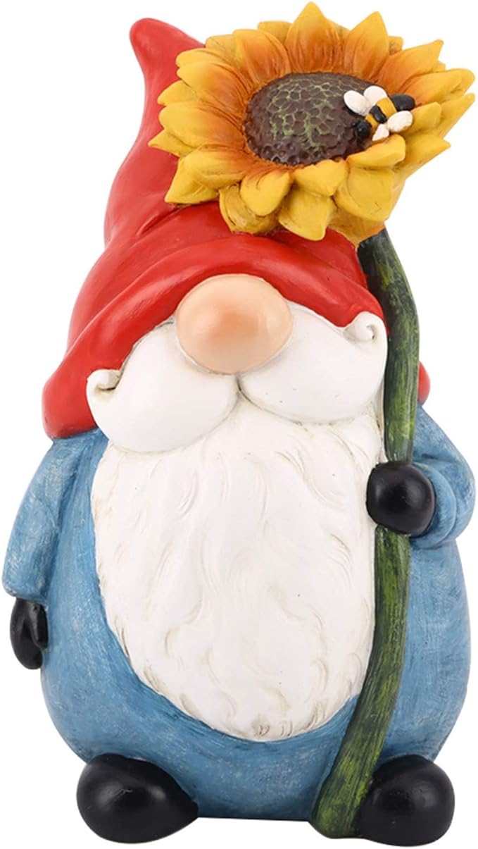 TZSSP Outdoor Garden Gnome Statue Statuary with Yellow Sunflower for Patio,Lawn,Garden Decoration