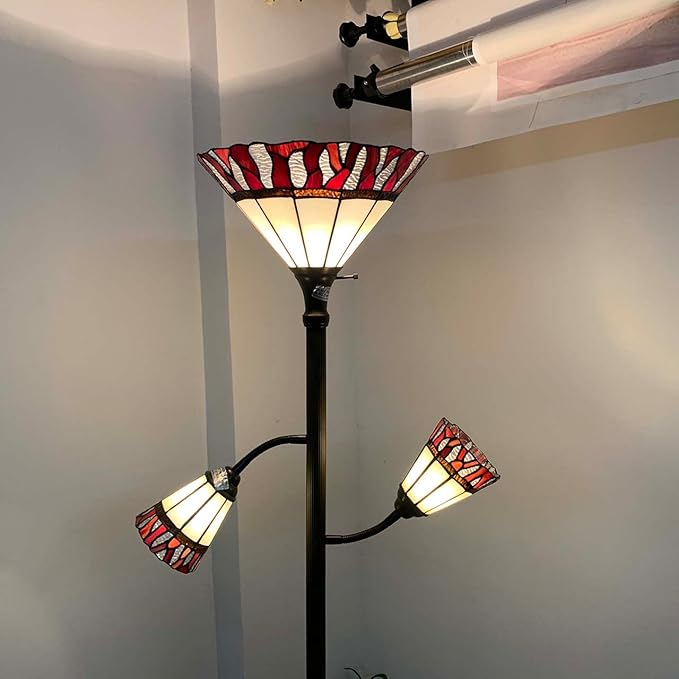 Bieye L10838 Fire Flame Tiffany Style Stained Glass Torchiere Floor Lamp
