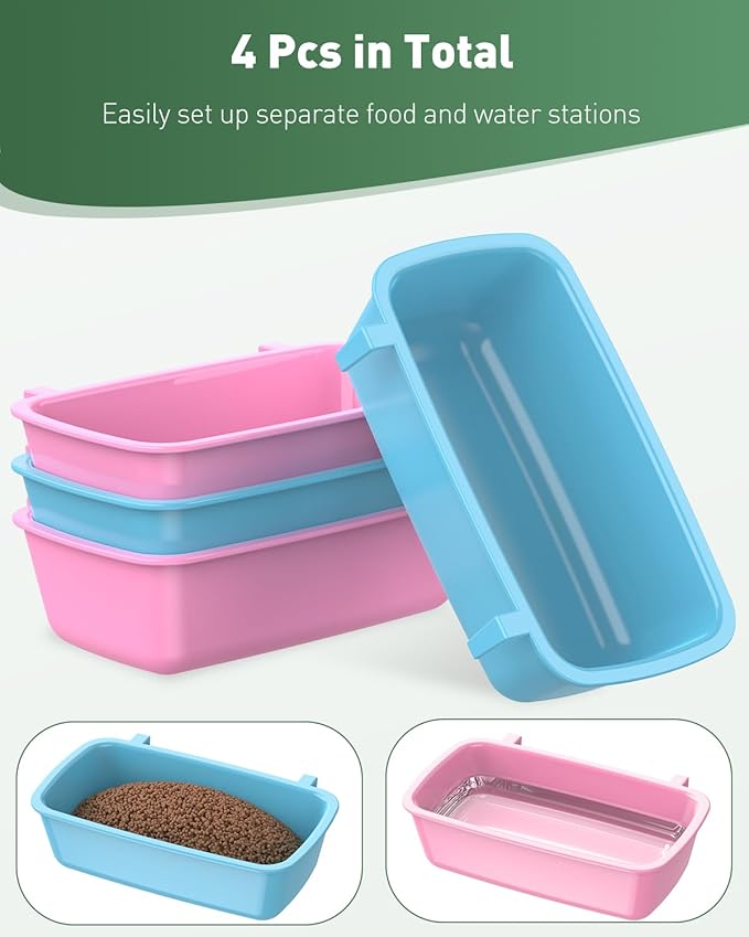 Pawfly 4 Pcs Cage Cups Hanging Plastic Bird Cage Feeders with Hooks 10 oz Rabbit Feeders for Cages Rabbit Food Bowls Waterers Bunny Cage Feeding Dishes for Small Pets Parrots Hamsters Guinea Pigs