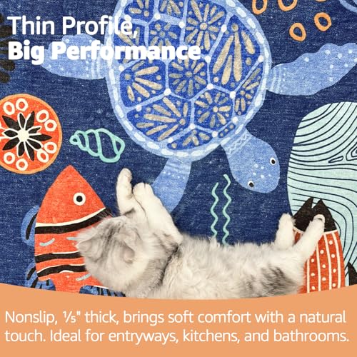 5x7 Coastal Area Rug Kids Washable Fun Rug Colorful Ocean Fish Indoor Floor Cover Non Slip Lightweight Soft Cozy Carpet for Bedroom Nursery Playroom Daycare Living Room (35 Sq Ft)