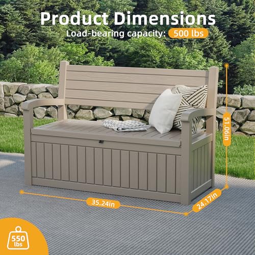 80 Gallon Outdoor Storage Bench Lockable Deck Box Outdoor Storage Box Waterproof for Patio