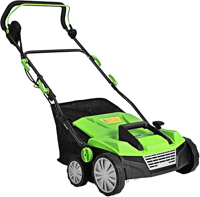 Goplus 2-in-1 Electric Corded Lawn Dethatcher with 5 Cutting Heights, 15-Inch 13 Amp Electric Scarifier w/ 13.5 Gallon Collection Bag, 2 Removable Blades for Garden Yard