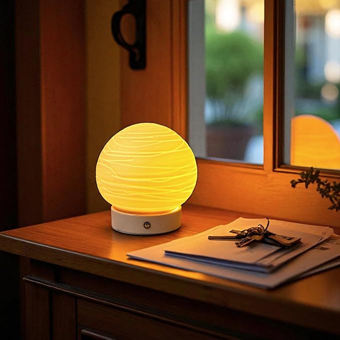 JHY DESIGN 3 Colors Bedside Rechargeable Table Lamp 6.5" H Globe Shade Battery