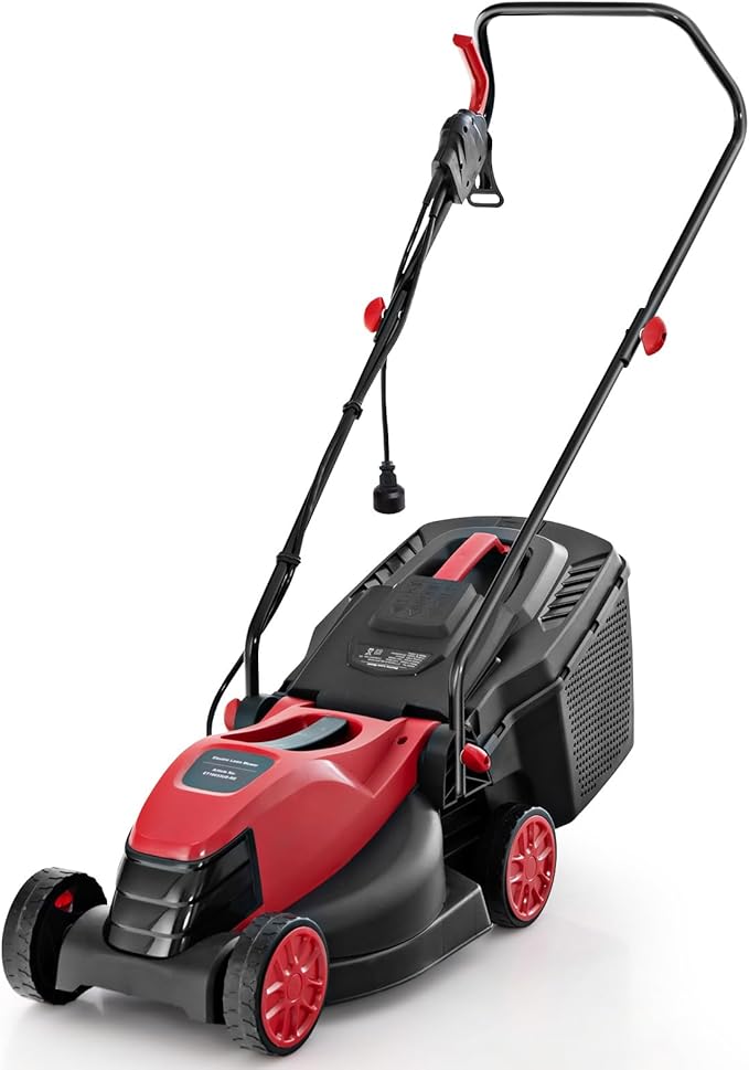 S AFSTAR Electric Corded Lawn Mower, 12-AMP 14-Inch Walk-Behind Lawnmower with Collection Box, 3 Adjustable Height Position, Self Locking Function, Push Lawn Mower for Backyard Patio