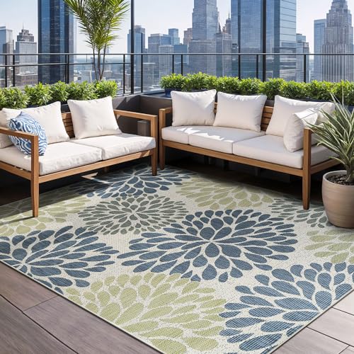 Outdoor Rug 9x12 Modern Exotic Tropical Leaf Area Rugs for Indoor and Outdoor Patio Deck Porch Garden Water Resistant Washable Outside Carpet