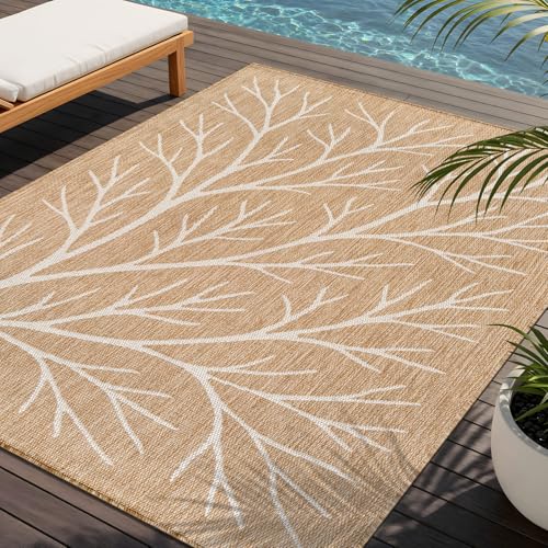 Washable Indoor Outdoor Rug 5x7 Modern Area Rugs Branch Pattern Non Shedding Waterproof Easy Clean Patio Deck Porch Living Room Bedroom Garden RV (35 Sq Ft)