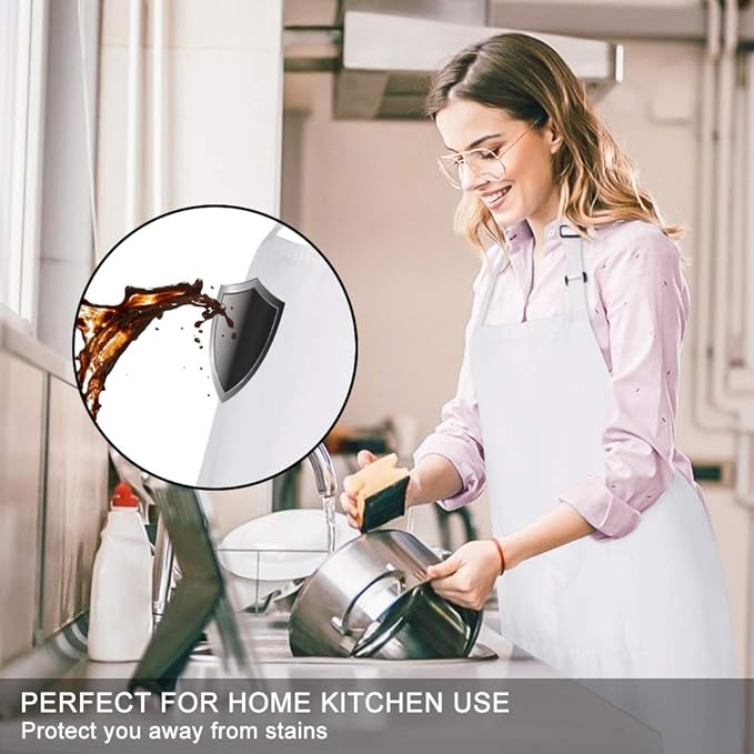 Jubatus 12 Pack 100% Cotton Aprons Bulk with 2 Pockets Cooking Chef Kitchen Adjustable Bib Apron for Women Men, White