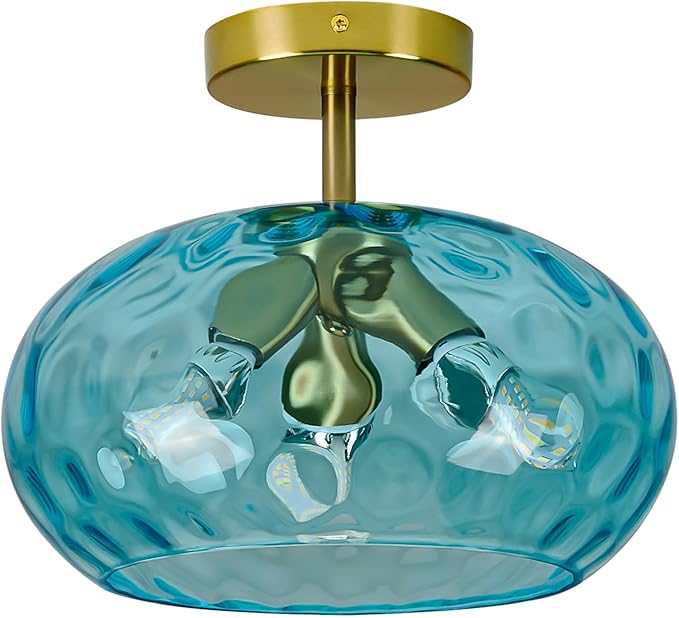 Blue Glass Semi Flush Mount Ceiling Light