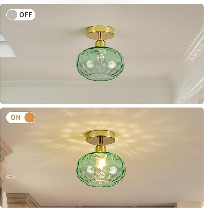 Green Glass Semi Flush Mount Ceiling Light