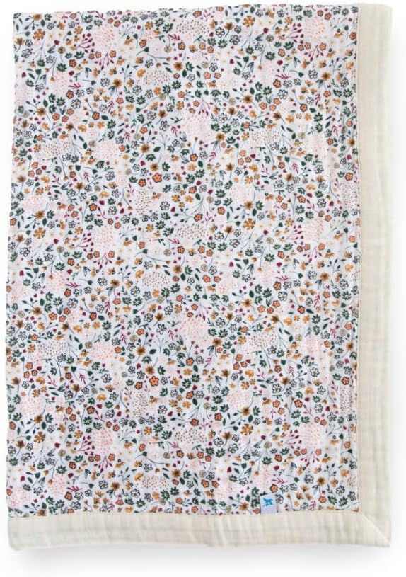 Little Unicorn Newborn Receiving Quilt | Ultra- Soft, Multi-Layered Muslin Fabric | Gift for Newborns & on-The-go (Pressed Petals)