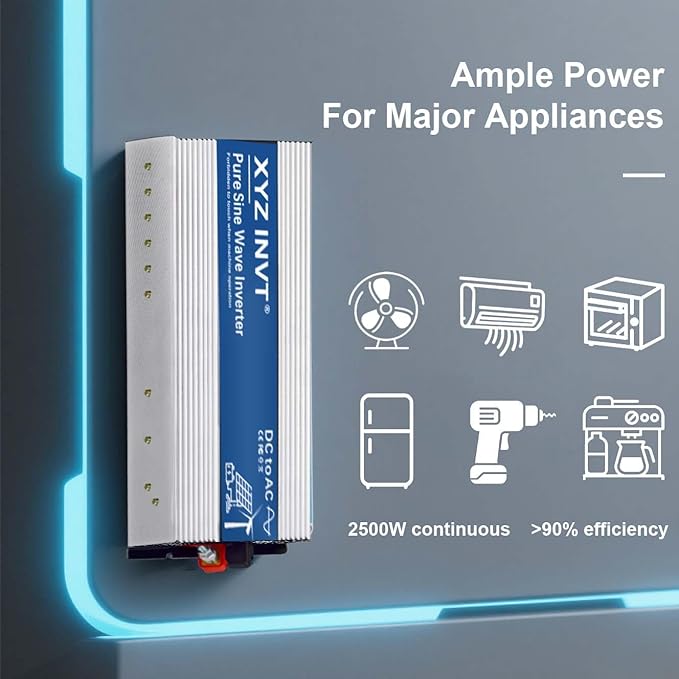 2500W Pure Sine Wave Inverter 24V to 120V AC, 5000W Peak Power, Power Converter for Solar System, Off-Grid Home, RV, Truck & Camping