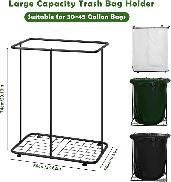 Vrisa Garden Trash Bag Holder Stand Outdoor Leaf Bag Holder Metal Wire Garbage Bag Holder Frame Holds 30-45 Gallon Bags Lawn Bag Holder with Clips for Camping Gardening Yard Weeding Lawn Parties