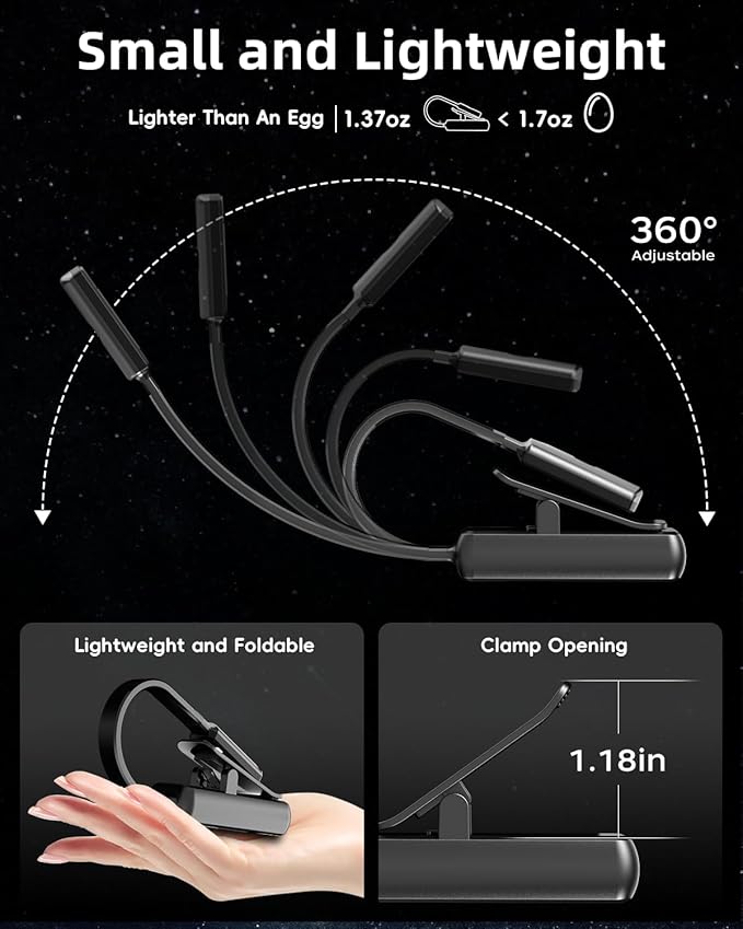 Book Light, Reading Lights for Books in Bed, AAA Battery Clip-On Led Reading