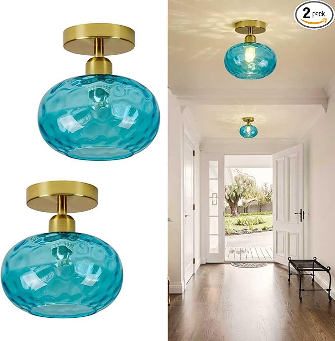 Blue Glass Semi Flush Mount Ceiling Light