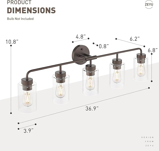 zeyu 36.9 Inch Bathroom Wall Light Fixtures, 5-Light Bathroom Vanity Light