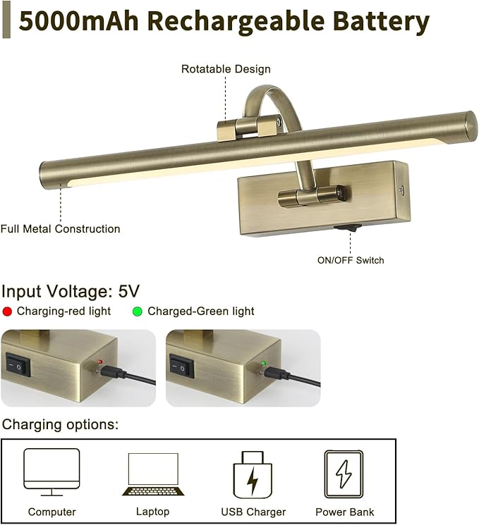 Wireless Picture Lights Rechargeable Gallery Lighting Battery Picture Frame