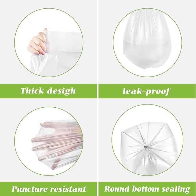 3 Gallon 330 Counts Strong Trash Bags Garbage Bags by Teivio, Bathroom Trash Can Bin Liners, Small Plastic Bags for home office kitchen (Clear)
