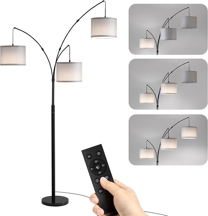 Floor lamp with Remote, 3 Light Arc Floor Lamps