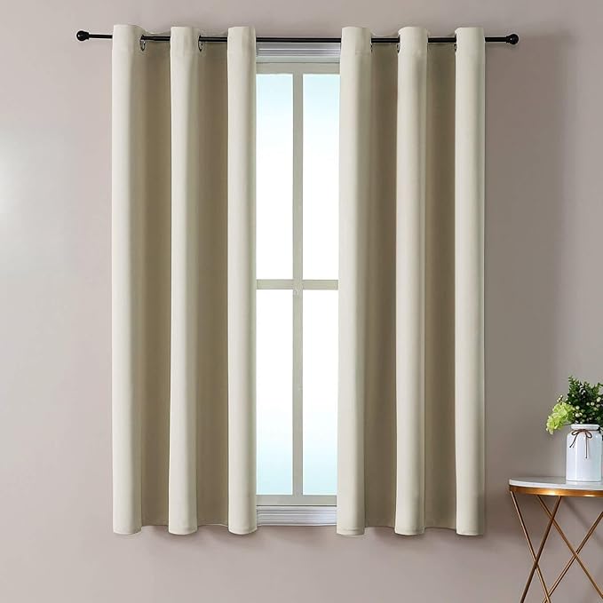 ChrisDowa Small Window Curtains 50 inches Long for Bedroom - Grommet Short Thermal Insulated Room Darkening Curtains for Kitchen (2 Panels, Beige, 29 x 50 Inch)