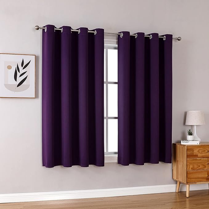 ChrisDowa Grommet Blackout Curtains for Bedroom and Living Room - 2 Panels Set Thermal Insulated Room Darkening Curtains (Royal Purple, 52W x 54L)