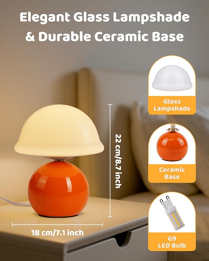 Mushroom Table Lamp for Bedroom, Cozy Bedside Lamp