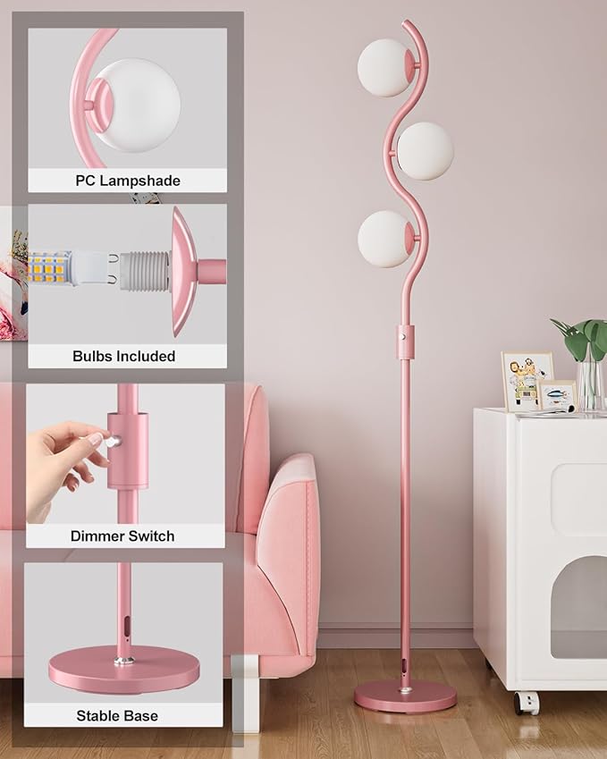 60IN Dimmable Pink Floor Lamp, Modern Standing Lamps