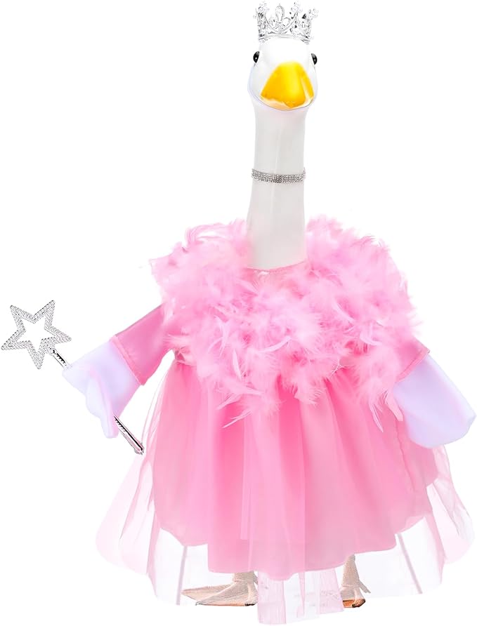 Outus Princess Goose Outfits Princess Skirt for Porch Goose 23 Inch Holiday Lawn Funny Geese Cloth for Princess Themed Birthday Parties Spring Baby Shower Yard Garden Outdoor Decor