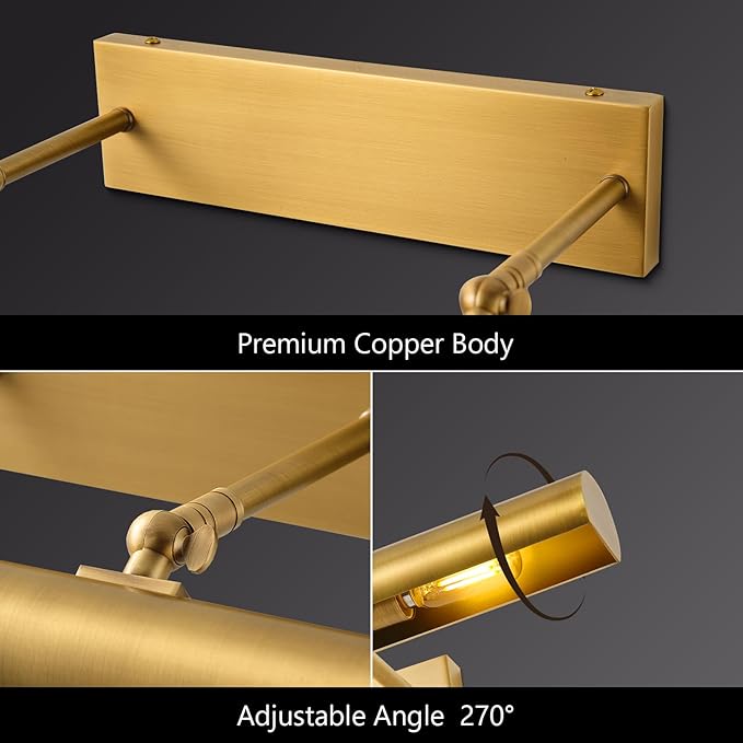 18" Brass Picture Light Hardwired Gold Linear Picture Light