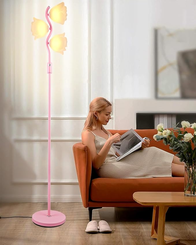 Dimmable Pink Floor Lamp, Unique Cute Flower Standing Lamps