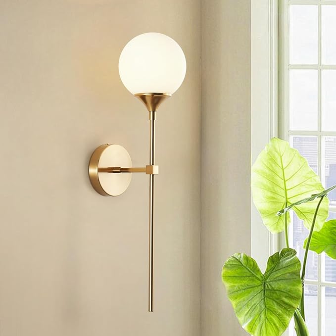 KCO Lighting Modern Milk Glass Wall Mounted Light Gold Long Sconces White Globe