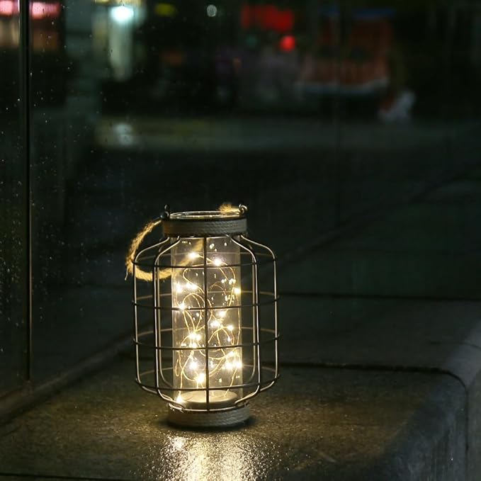 JHY DESIGN Metal Cage LED Lantern Battery Powered, 9.4" Tall Cordless Accent