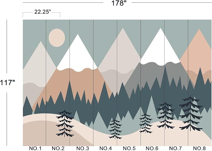 Children's Cartoon Mountain Peak Forest Sun Nursery Wall Mural Wallpaper 178" x 117"