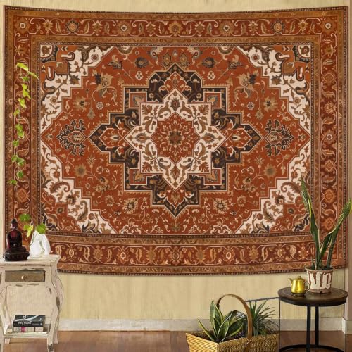 Vintage Floral Tapestry Wall Hanging Hippie Indian Bohemian Mandala Tapestry Aesthetic Retro Carpet Brown Small Tapestries for Mural Bedroom Living Room Dorm Decor 48 x 36 Inch