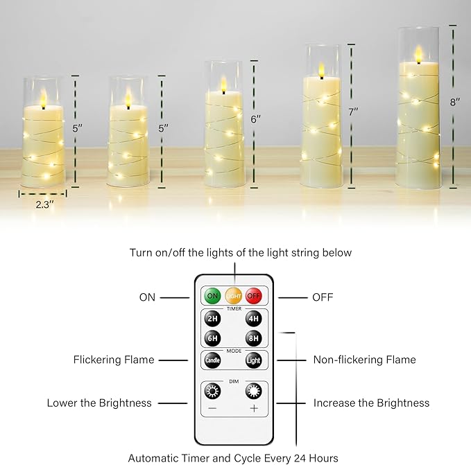 Flameless LED Candles with Timer 5 Pc Flickering Flameless Candles