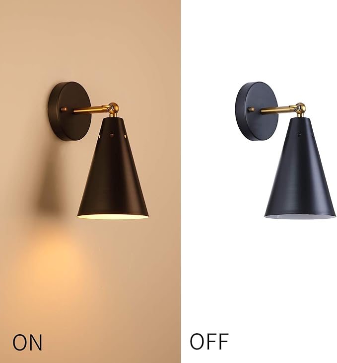 MWZ Modern Black Wall Sconces Lighting, 2 Pack Gold Rustic Lamp Fixture