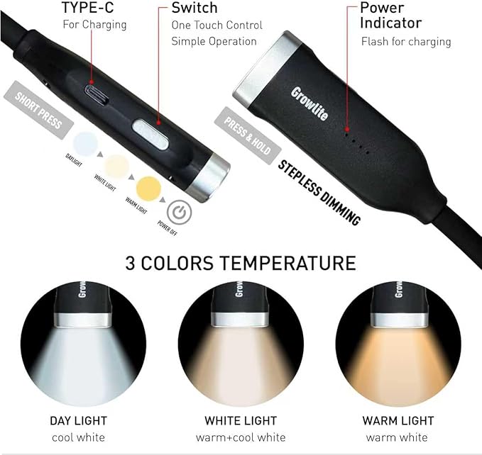 Neck Reading Light, 3 Color & Brightness Adjustable Book Light