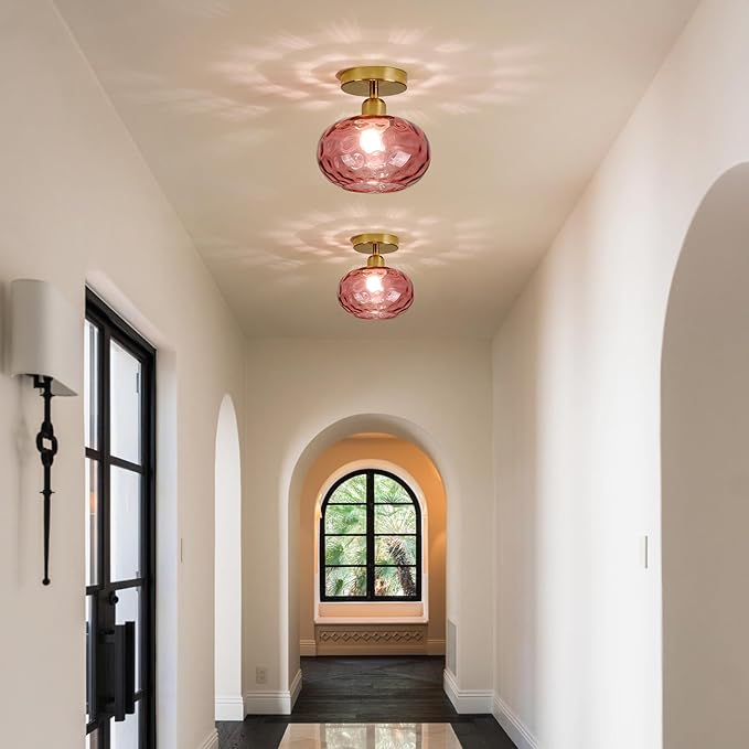 Red Glass Semi Flush Mount Ceiling Light