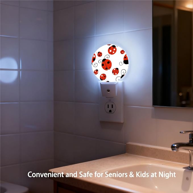 Plug-in Playful Ladybug Pattern Night Light Red Ladybugs