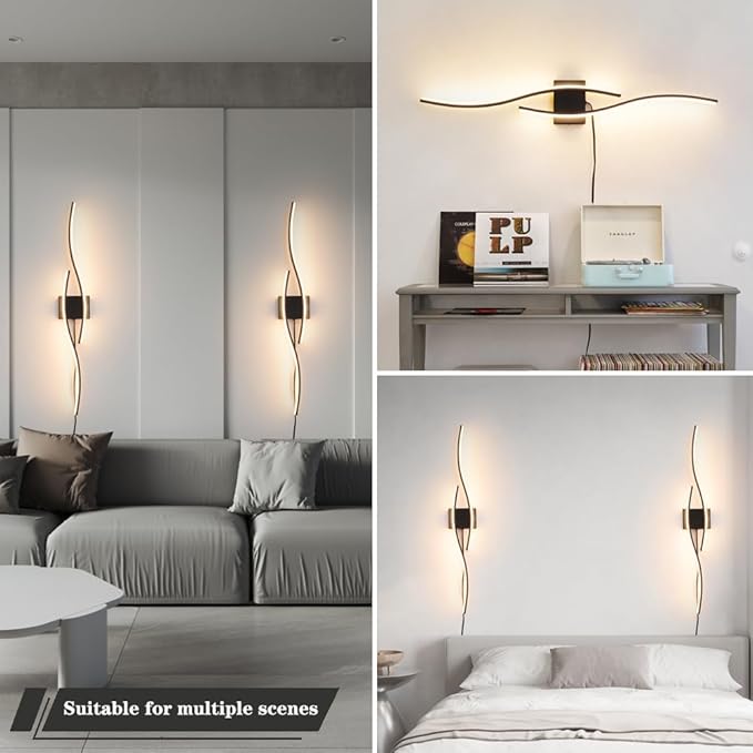 Modern Plug in Wall Sconces Set of Two, RC Dimmable LED Plug in Wall Light